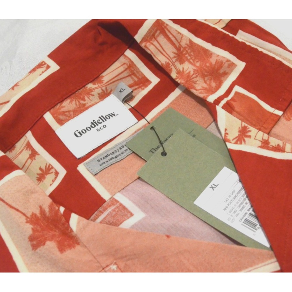 NWT Goodfellow & Co Men's Size XL Button-up Shirt Rust w/Postcard Graphic